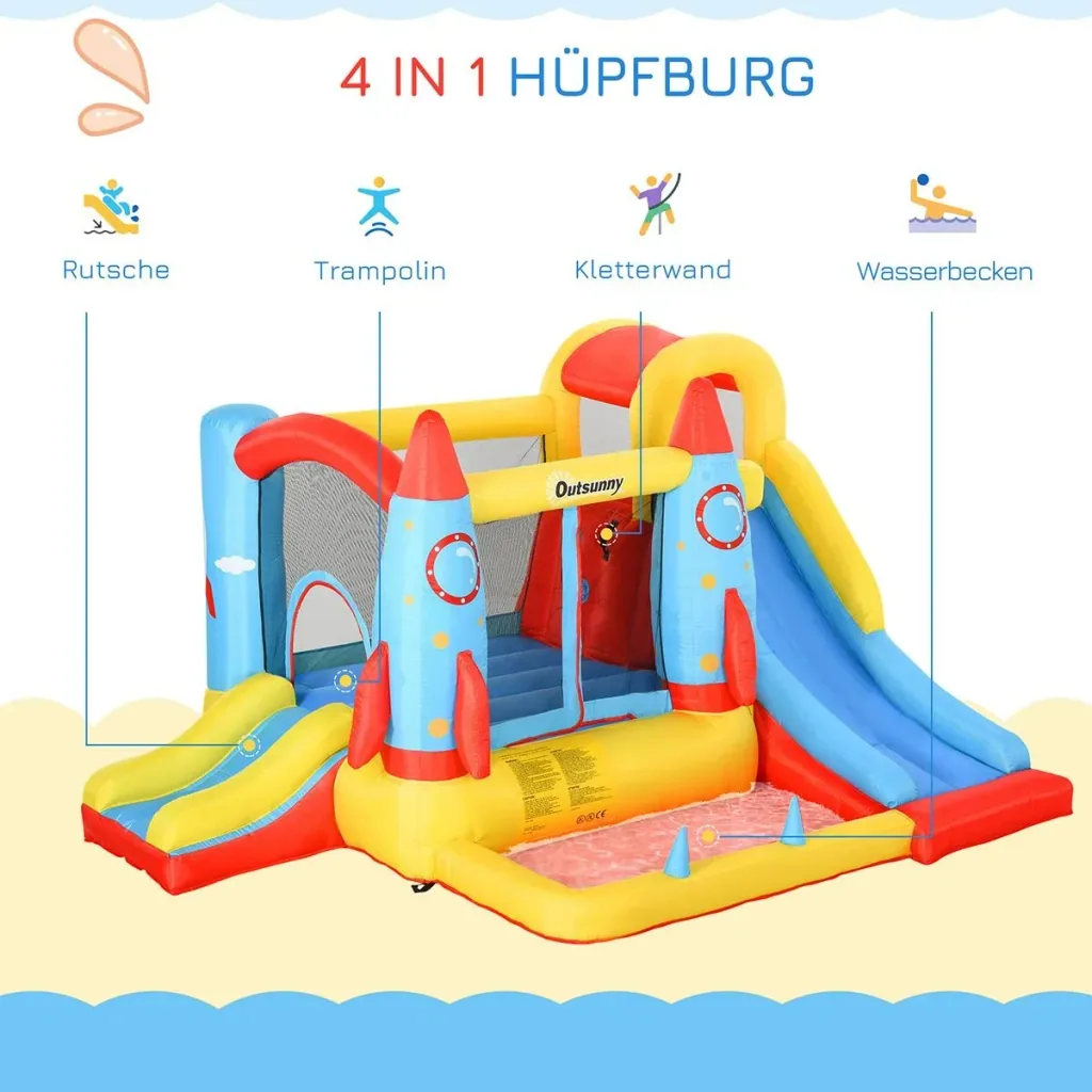 Kinderhüpfburg im Raketendesign inkl. Rutsche bunt
