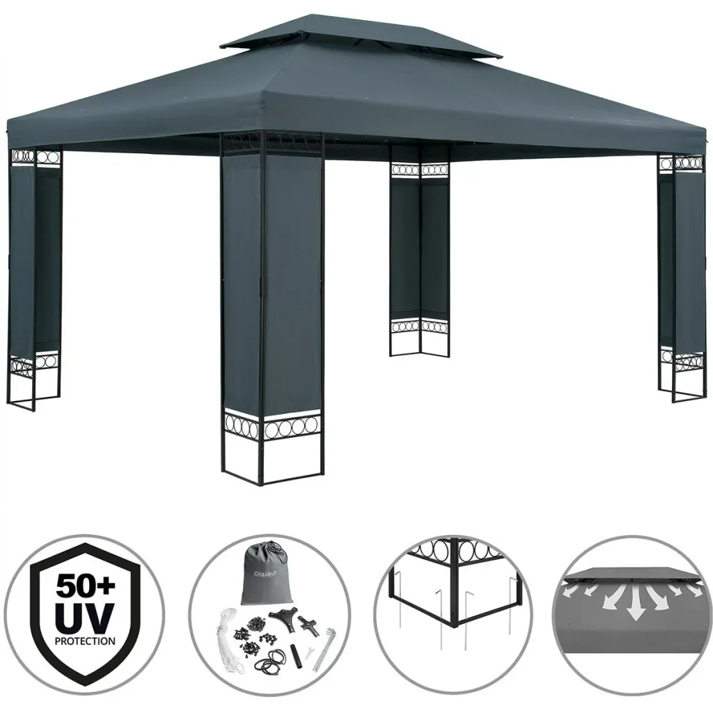 Pavillon/Gartenpavillon XXL - 3 x 4 x 2,6m - Anthrazit/Grau