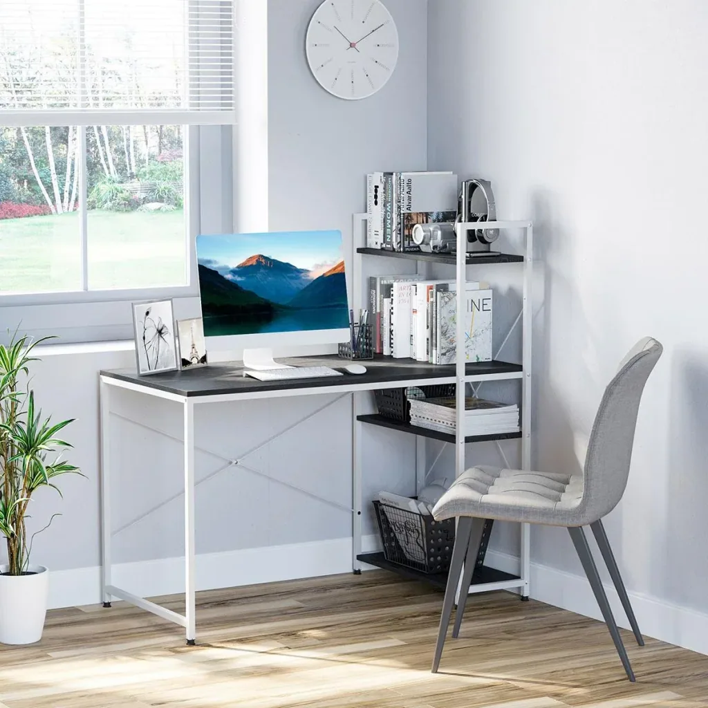 Schreibtisch Computertisch Arbeitstisch Bürotisch mit Regal Weiß+Schwarz 120x64x121cm