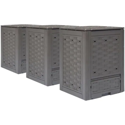 Komposttonnen 3 Stück 900 L 60x60x83 cm braun