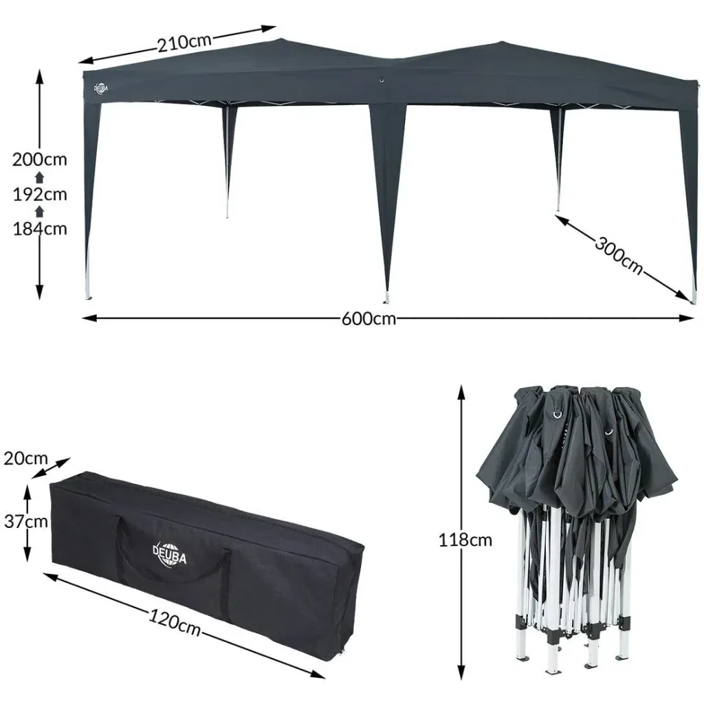Faltpavillon - Anthrazit - 3 x 6m