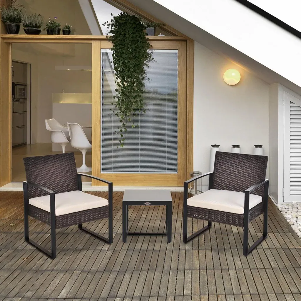 Polyrattan Sitzgruppe Gartenset 3 tlg. Gartenmöbel mit Kissen Garten Braun