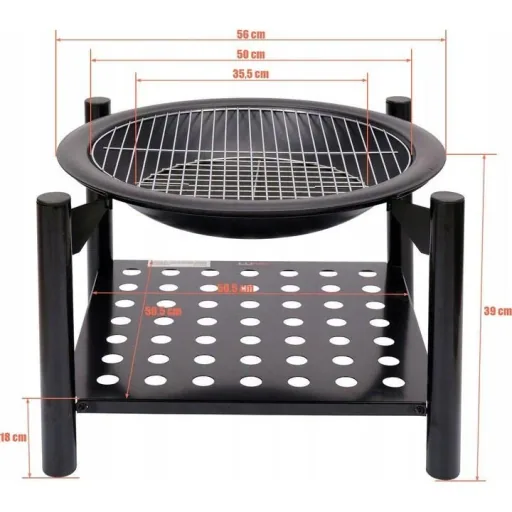 Feuerschale mit Grill - Durchmesser Gitter 50cm - 58x58x55cm