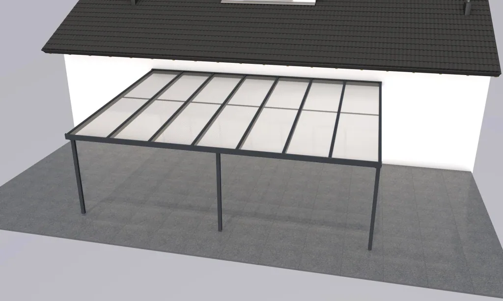 Terrassendach Premium, anthrazit, 7120 x 5060 mm - Acryl Stegplatten 16mm, klar