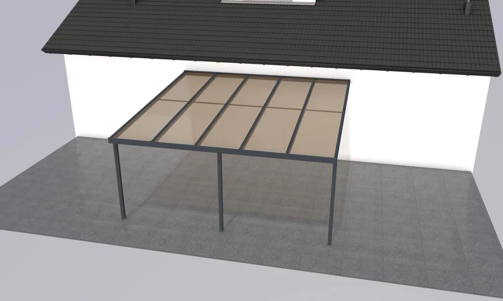 Terrassendach Premium, anthrazit, 5100 x 5060 mm - Acryl Stegplatten 16mm, bronze