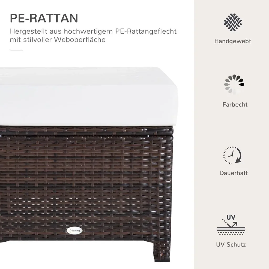 Poly Rattan Hocker mit Kissen Gartenhocker Sitzhocker Fußhocker Rattanhocker Balkon Sitzhocker Gartenmöbel Braun+Cremewe