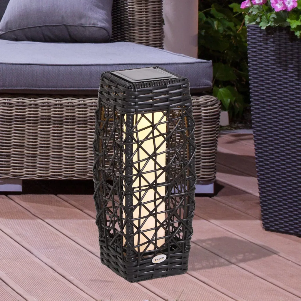 Solarlampe Rattan Gartenlampe Wegbeleuchtung Lichtsensor automatisch wetterfest kaffeebraun L19 x B19 x H48 cm