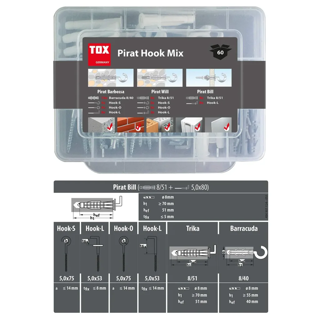 Schraubhaken - Sortiment Pirat Hook Mix 60 teilig