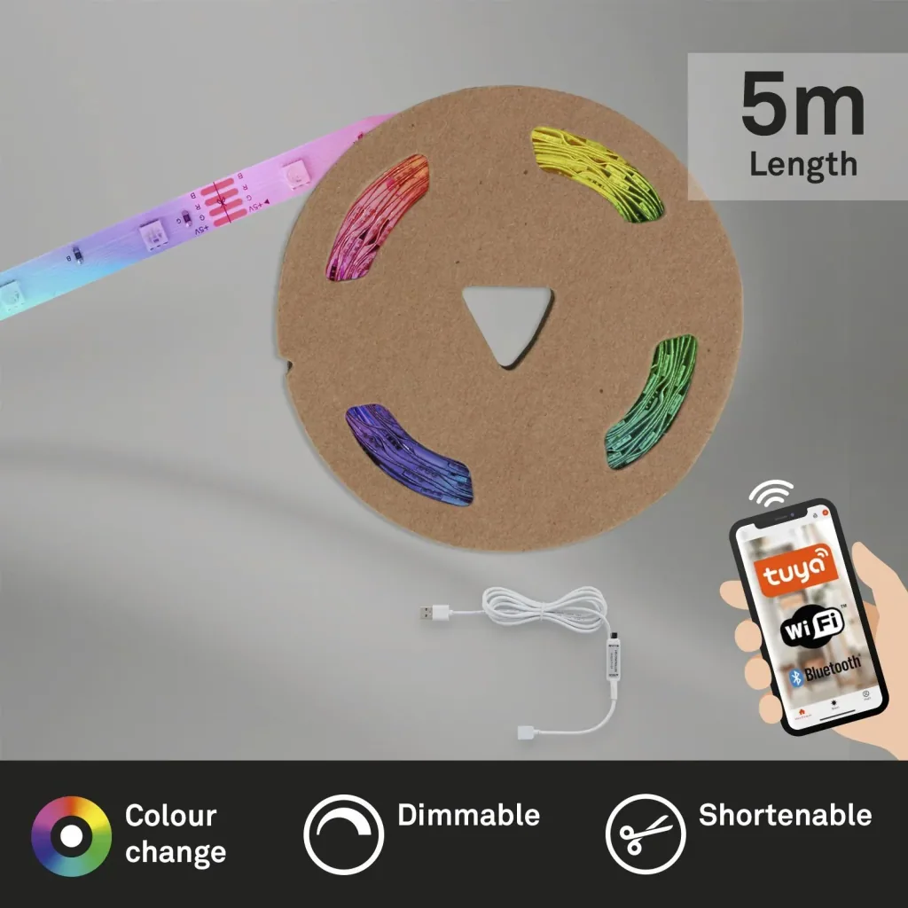 USB SMART Wifi + Bluetooth RGB-LED Flexband, 5m, APP-Steuerung, 150 RGB-LEDs