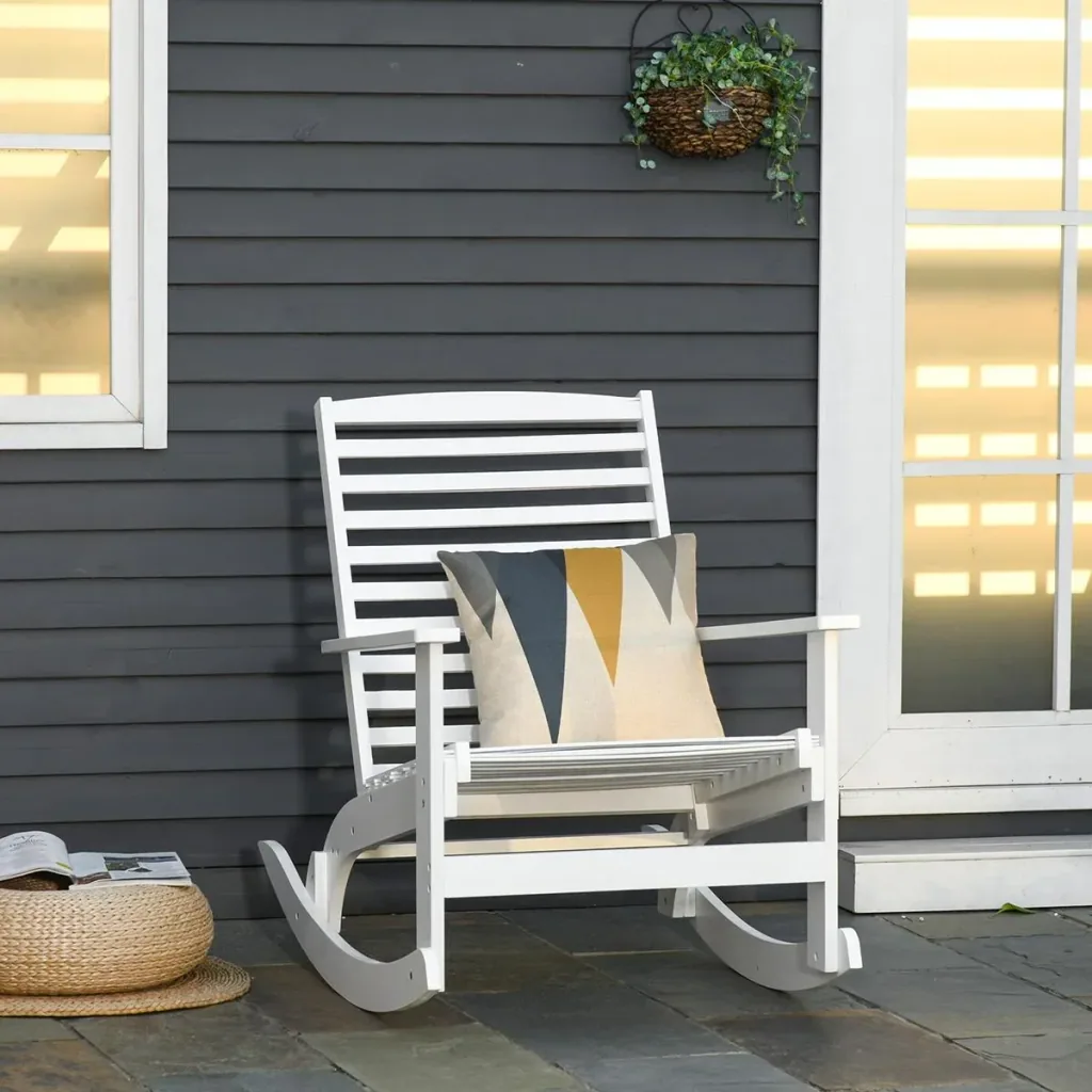 Garten Schaukelstuhl Relaxsessel Gartenstuhl Schaukelsessel Bambus Sperrholz Weiß 70 x 100 x 95,5 cm