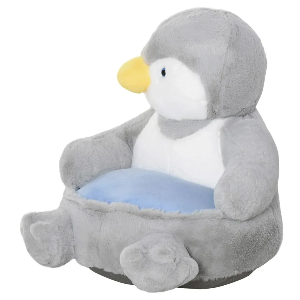 Plüsch-Kindersessel Plüschtier Kinderstuhl Sofa Pinguin für Spielzimmer Kinderzimmer für 18-36 Monaten Hellgrau+Blau 59