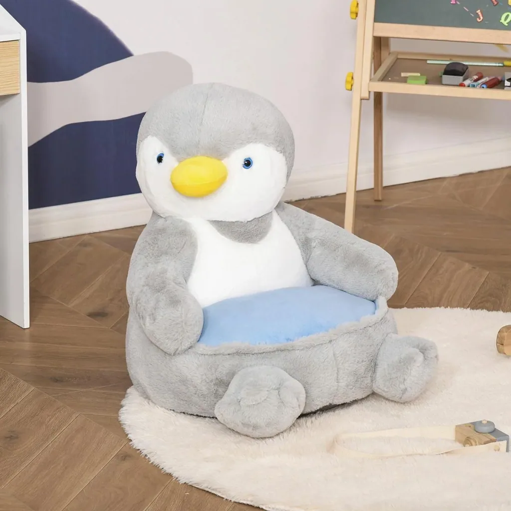 Plüsch-Kindersessel Plüschtier Kinderstuhl Sofa Pinguin für Spielzimmer Kinderzimmer für 18-36 Monaten Hellgrau+Blau 59