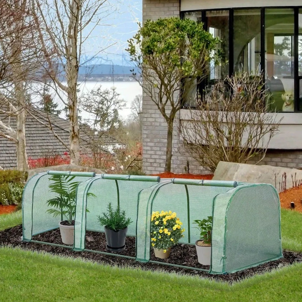Foliengewächshaus Gewächshaus Treibhaus mit Tür Frühbeet Pflanzenhaus Pflanzenaufzucht Stahl PVC Grün 300 x 100 x 80 cm