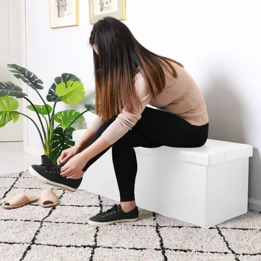 Faltbarer Sitzkasten mit Scharnierdeckel weiß - 115x38x38cm