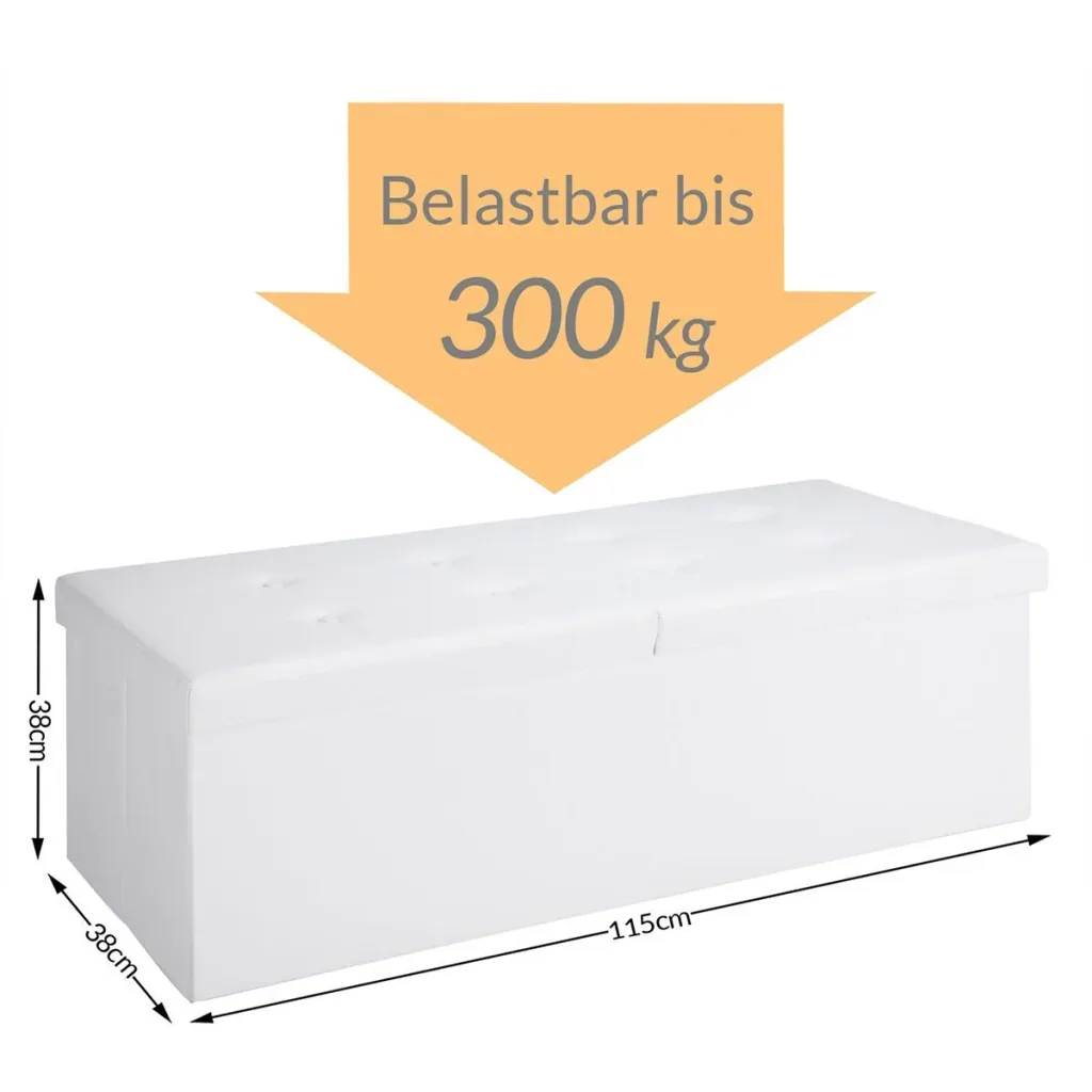 Faltbarer Sitzkasten mit Scharnierdeckel weiß - 115x38x38cm