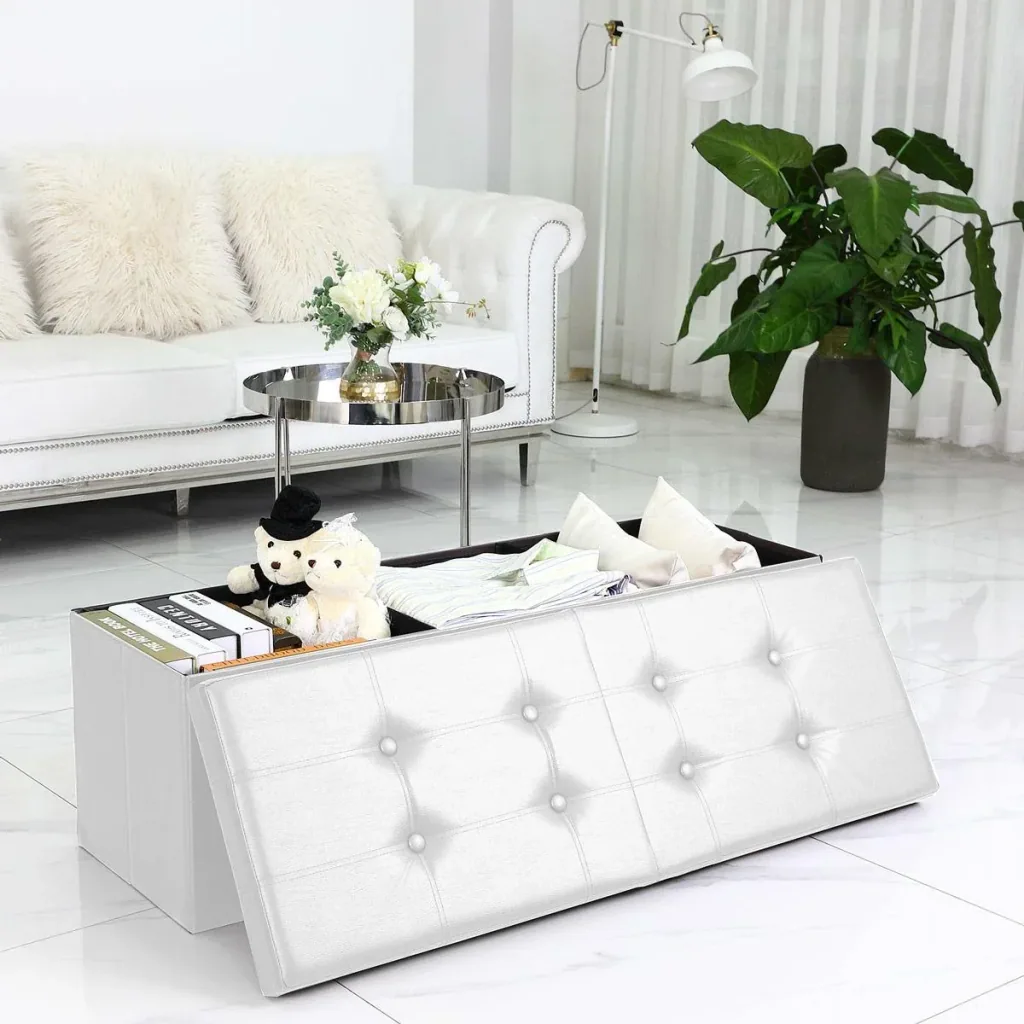 Faltbarer Sitzkasten mit Scharnierdeckel weiß - 115x38x38cm