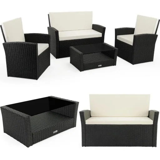 Polyrattan Garten-Set - 10-teilig - Schwarz/Creme