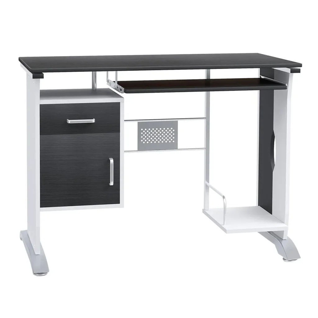 Computertisch Winkelschreibtisch mit Schubladen Schreibtisch Bürotisch Anti-Rutsch Metall MDF Schwarznuss+Silber 100 x 5