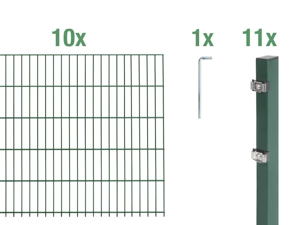 Doppelstabmattenzaun Komplettset, grün, Höhe 100 cm, Länge 20 m