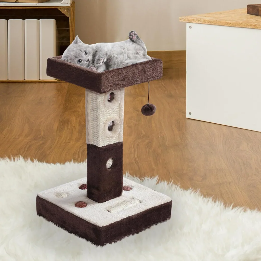 Kratzbaum Katzenbaum Spielbaum mit Ball und Roller Mäuse L35 x B35 x H60,5 cm