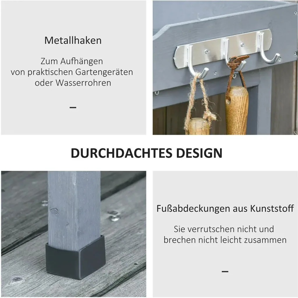 Pflanztisch Gärtnertisch Blumentisch mit Metall Arbeitsfläche Garten Holz Grau 76 x 37 x 89 cm