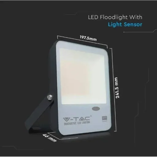 VT-57S LED-Flutlicht mit Tag/Nacht-Sensor - 50 W - 5000 Lm - 4000K - schwarz