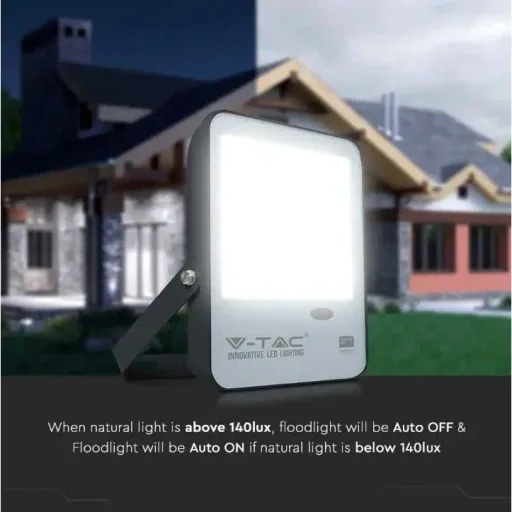 VT-57S LED-Flutlicht mit Tag/Nacht-Sensor - 50 W - 5000 Lm - 4000K - schwarz