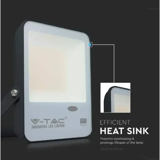 VT-57S LED-Flutlicht mit Tag/Nacht-Sensor - 50 W - 5000 Lm - 4000K - schwarz