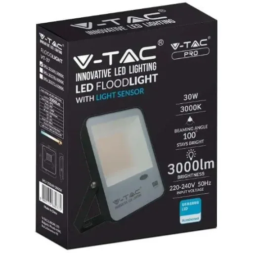 VT-57S LED-Flutlicht mit Tag/Nacht-Sensor - 50 W - 5000 Lm - 4000K - schwarz