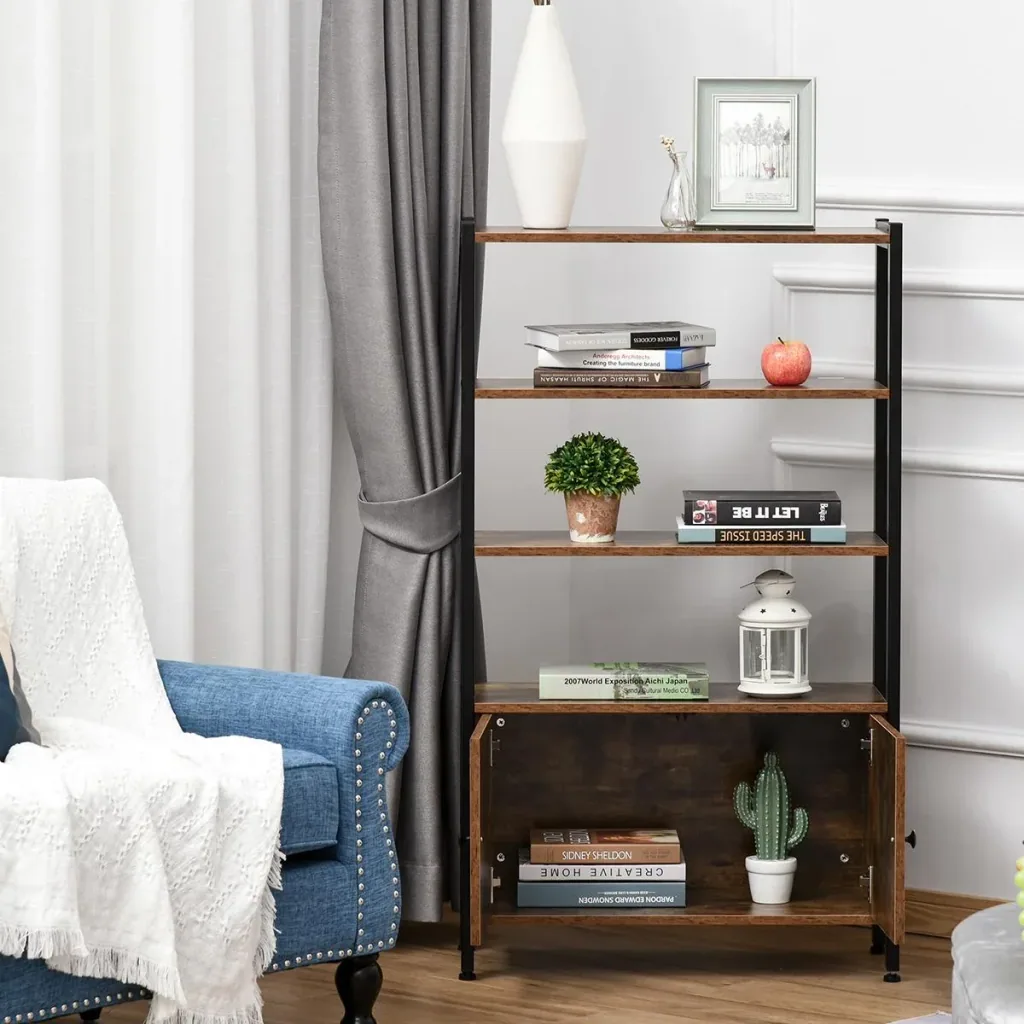 Bücherregal mit Schrank Büroregal Standregal Industrial Home-Office Wohnzimmer Arbeitszimmer Metall Spanplatte Braun 70