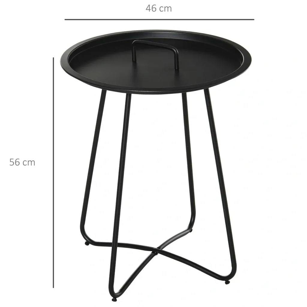 Beistelltisch für Garten Couchtisch Kaffeetisch mit Tragegriff Wohnzimmer Metall Schwarz Ø46 x 56H cm