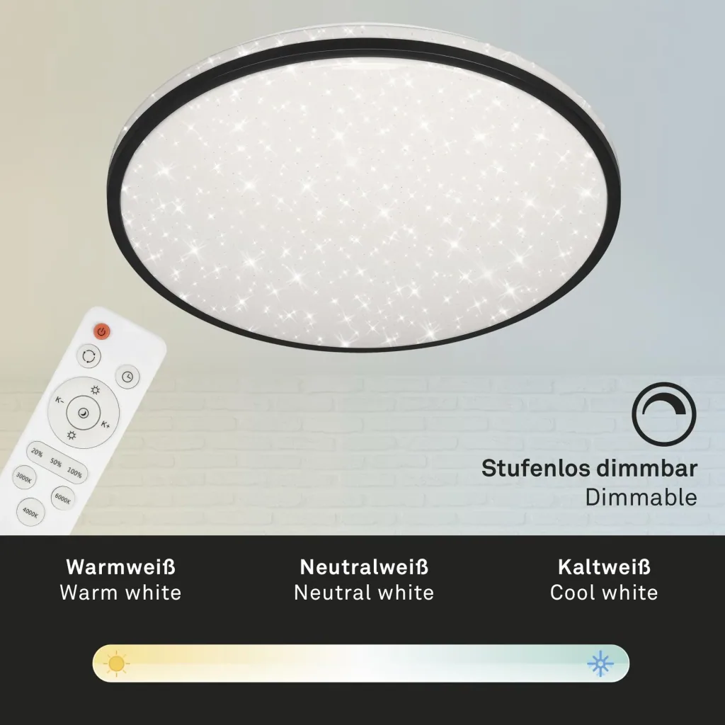 LED Deckenleuchte mit Sternendekor, rund, Ø 49,2 cm, 48 Watt, schwarz