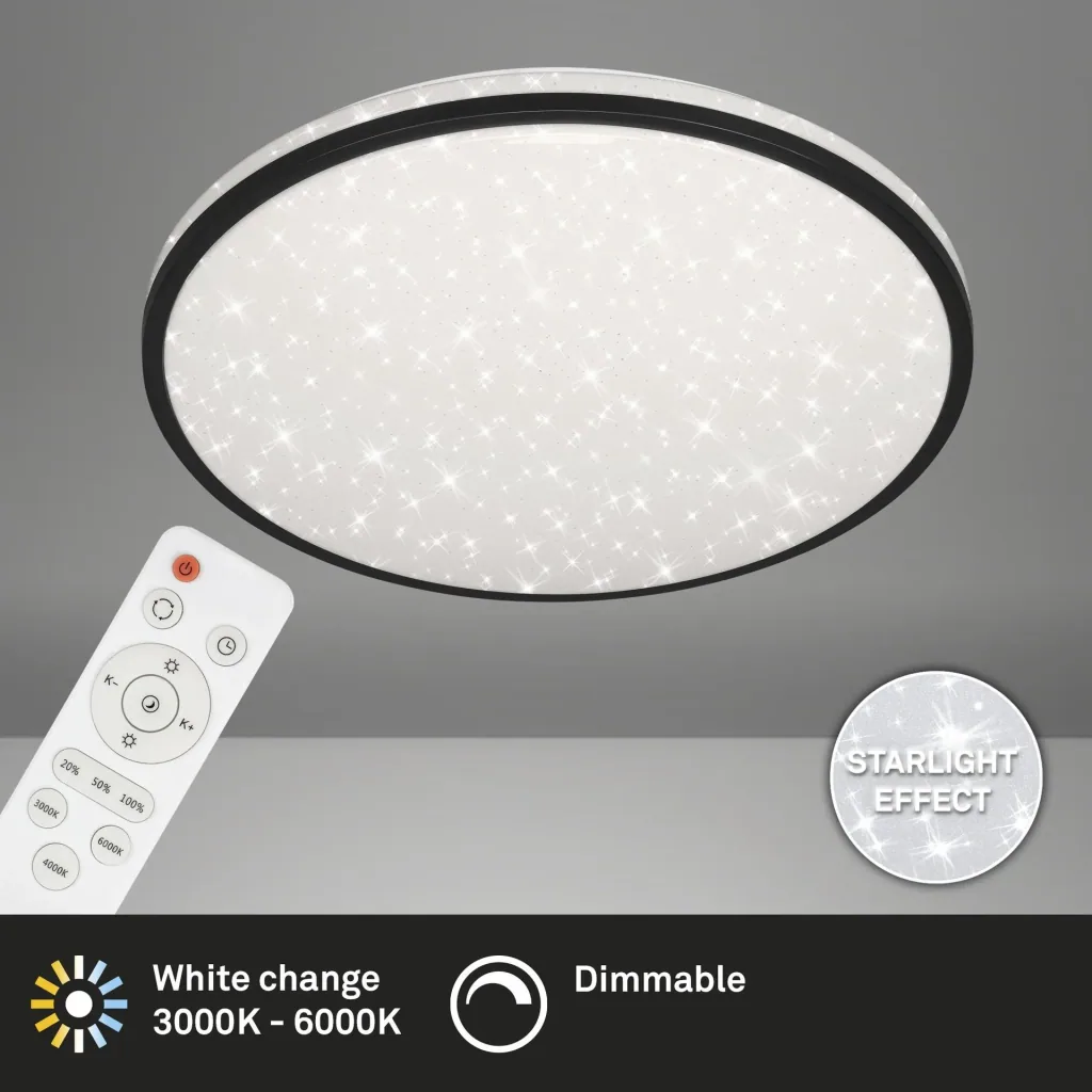 LED Deckenleuchte mit Sternendekor, rund, Ø 49,2 cm, 48 Watt, schwarz