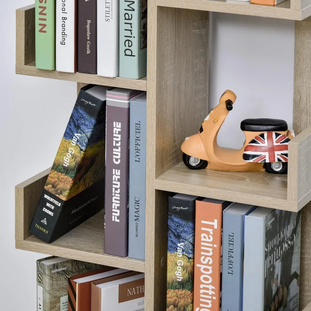 Bücherregal mit 10 Fächer und Schublade, Standregal, Eckbücherregal, E1 Spanplatte, 46 x 20 x 151 cm