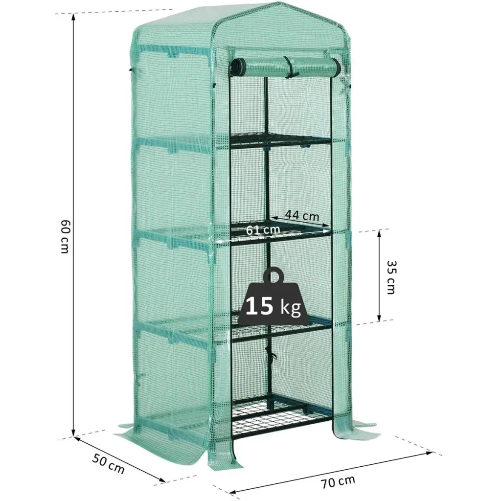 Gewächshaus mit 4 Fachböden grün transparent