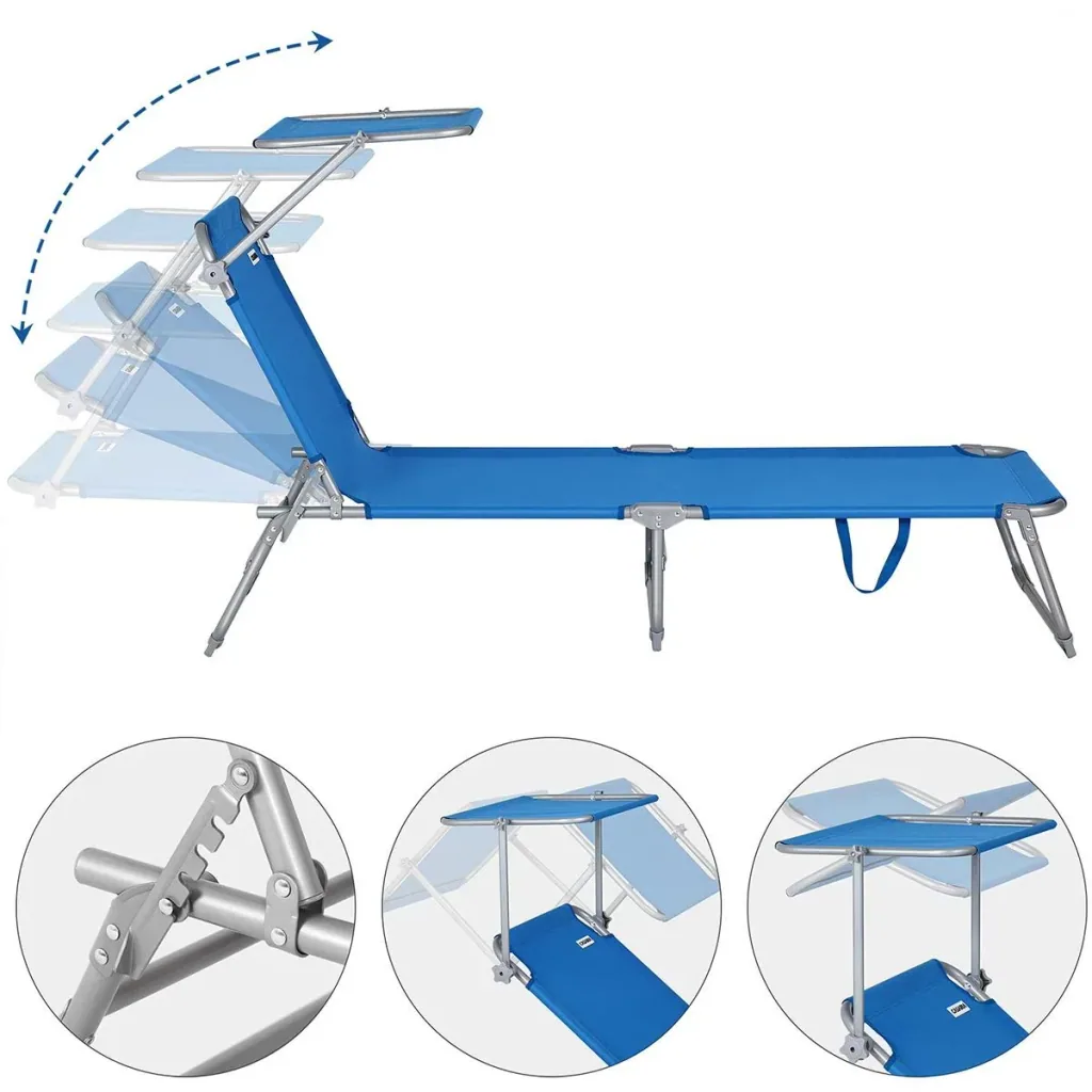 Liege 'Hawaii' mit Schiebedach Aluminium blau195 x 60 x 30cm