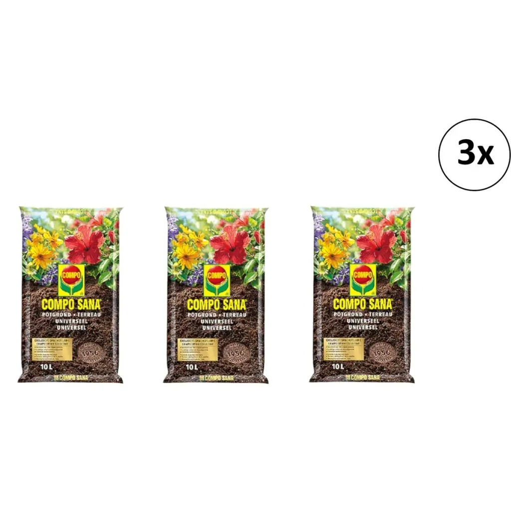 Sana 3 Stück 10L Blumenerde - Universal - 100 Tage Betrieb