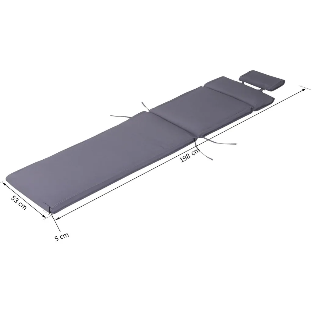 Liegenauflage Liegenpolster Gartenliege mit Kopfkissen abnehmbar Bezug Grau 198 x 53 x 5 cm