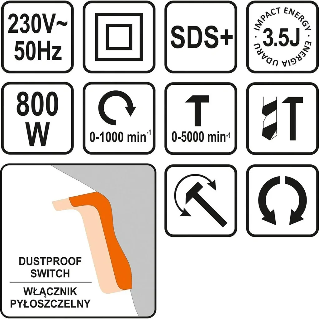 SDS PLUS Bohrhammer - 800W - 230V - 3,5J