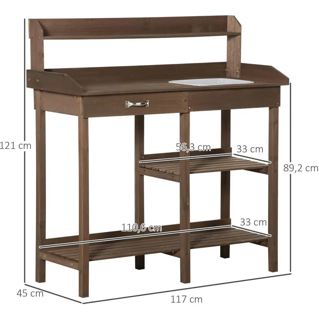 Pflanztisch mit Wanne Holz Braun 117 x 45 x 121 cm