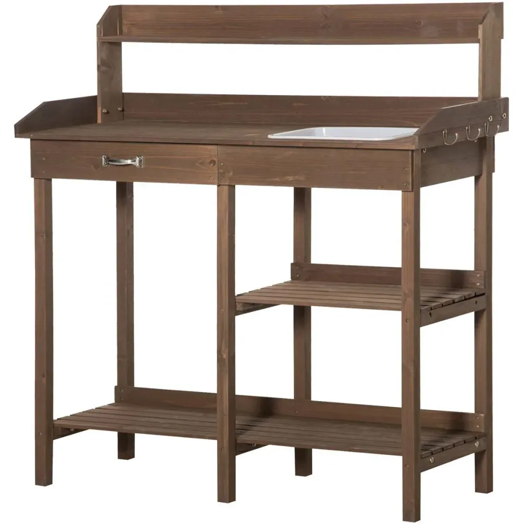 Pflanztisch mit Wanne Holz Braun 117 x 45 x 121 cm