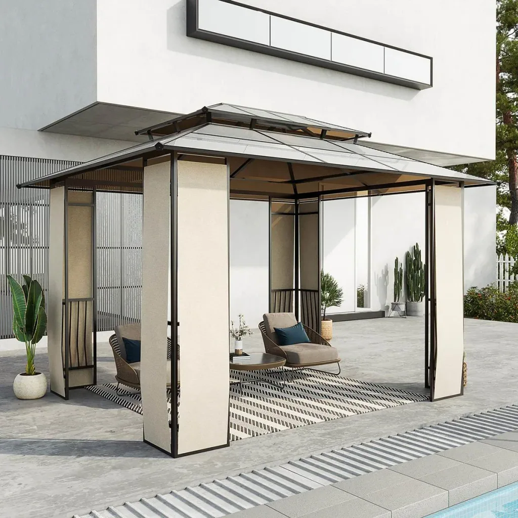 Gartenpavillon - Polycarbonat - Braun/Grau - 3,65 x 3 x 2,75 m