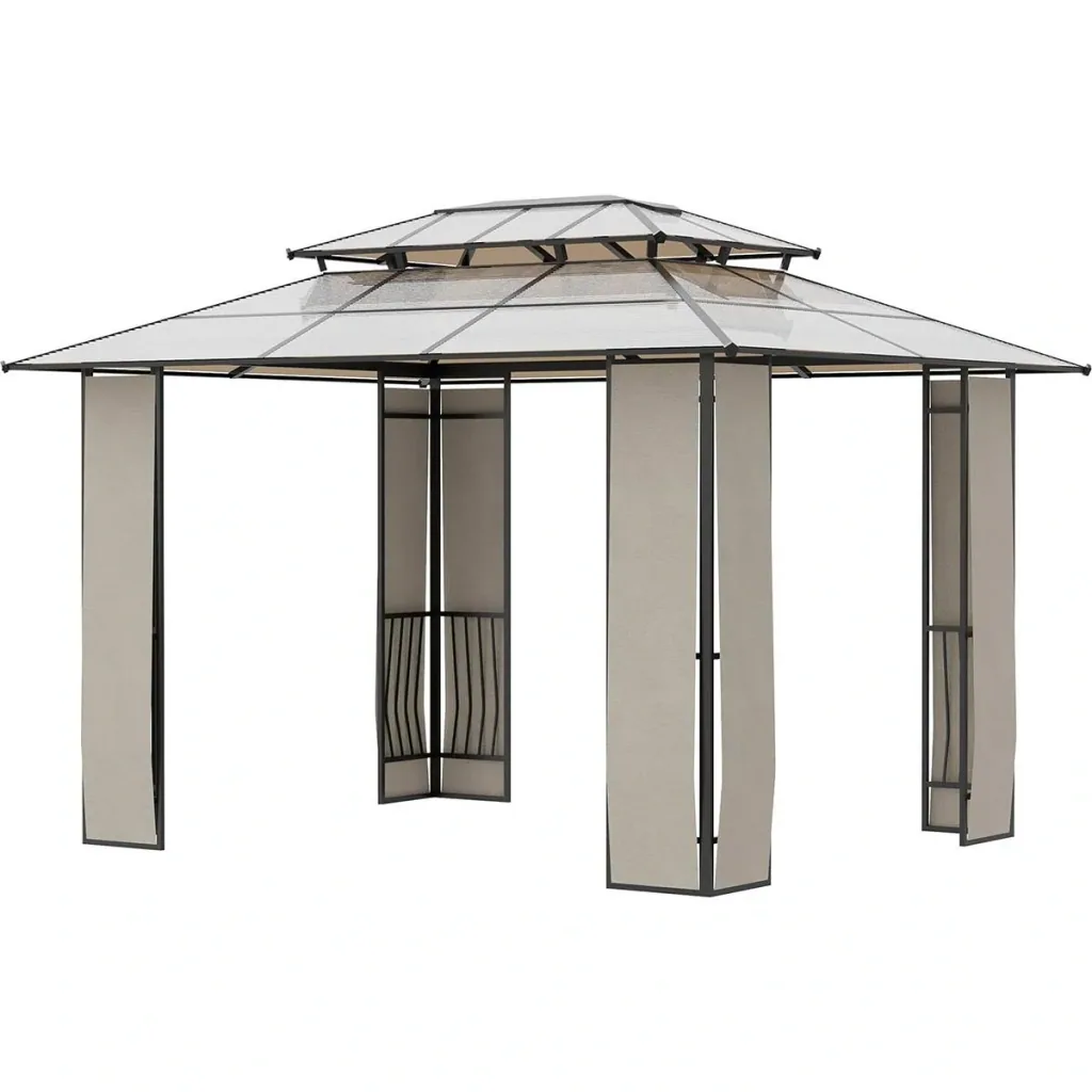 Gartenpavillon - Polycarbonat - Braun/Grau - 3,65 x 3 x 2,75 m