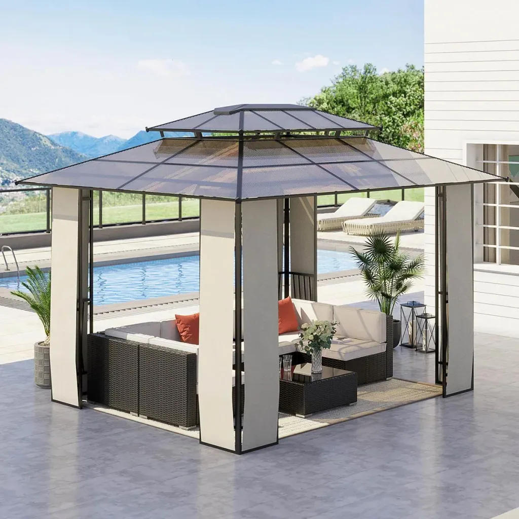 Gartenpavillon - Polycarbonat - Braun/Grau - 3,65 x 3 x 2,75 m