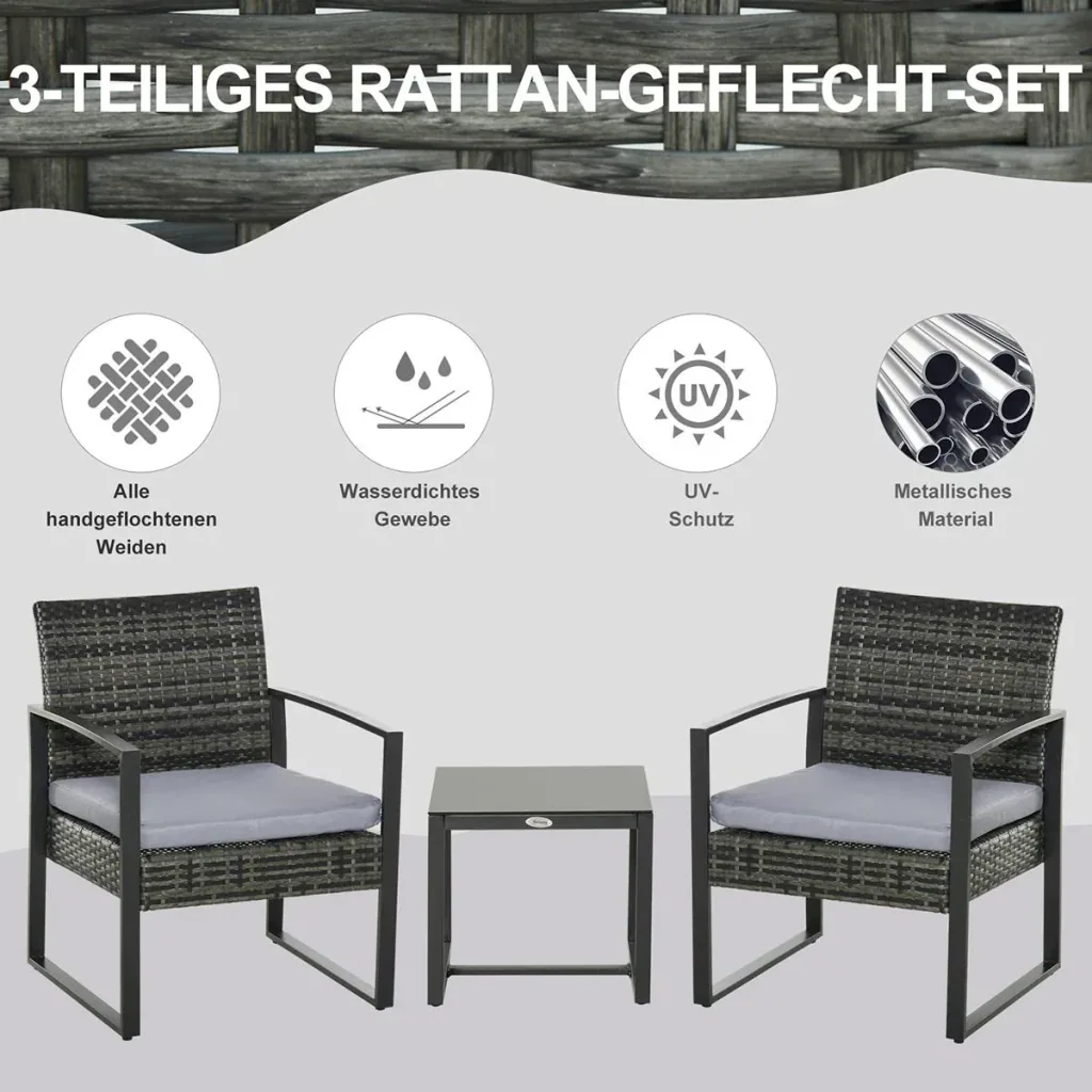 Polyrattan Sitzgruppe als 5-tlg. Set schwarz