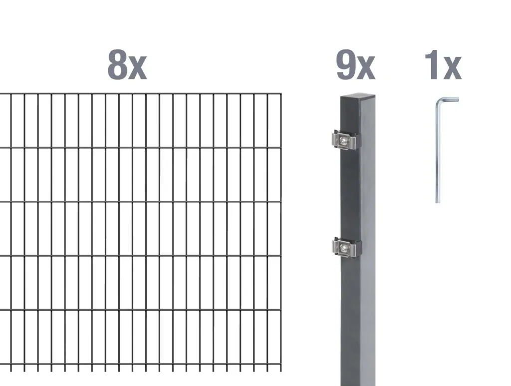 Doppelstabmattenzaun Komplettset, anthrazit, Höhe 160 cm, Länge 16 m