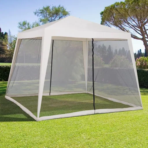 Gartenpavillon Pavillon Festzelt Partyzelt wetterfest Zelt mit Moskitonetz Beige 3 x 3 m