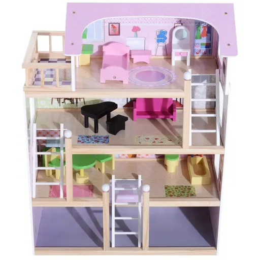 Puppenhaus 4 Etagen mit Möbeln Holz L60 x W30 x H80cm