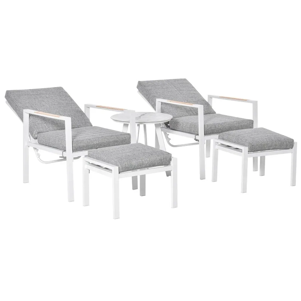 5-teiliges Gartenmöbel Set mit Rückenkissen Sitzkissen Balkonmöbel mit 3-stufig verstellbare Rücklehne Hartglas Aluminiu