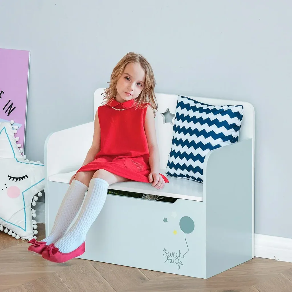 Kindersitzbank mit Stauraum 2-in-1 Truhenbank Spielzeugkiste Aufbewahrungstruhe 3-8 Jahre Kindermöbel Hellblau 60 x 30 x